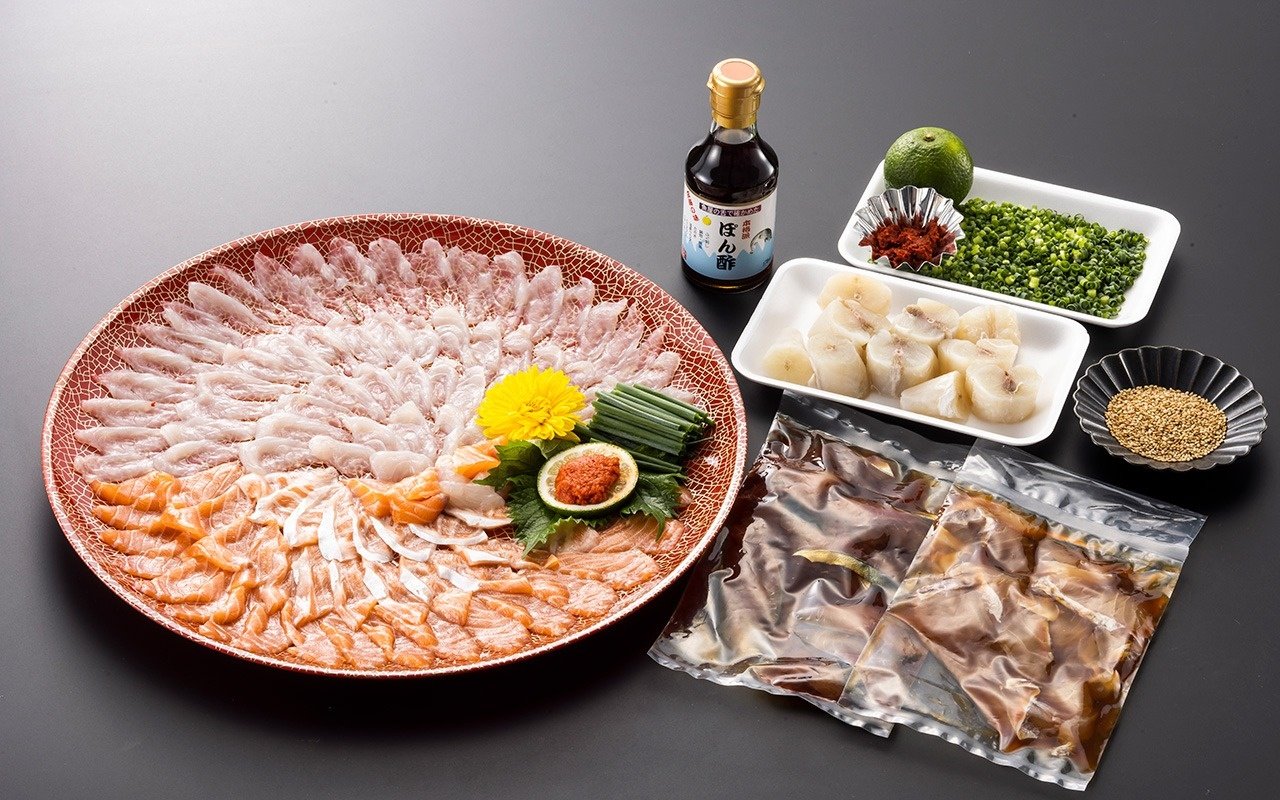 ふく＆大トロサーモンhalf菊盛刺40㎝・ふく鍋セット（ 40cm皿付：5〜6人前）セット内容