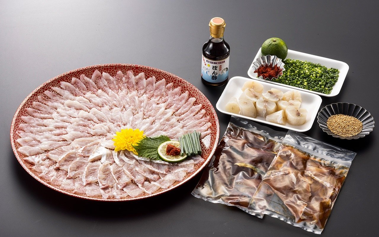 ふく＆鯛half菊盛刺40㎝・ふく鍋セット（ 40cm皿付：5〜6人前）